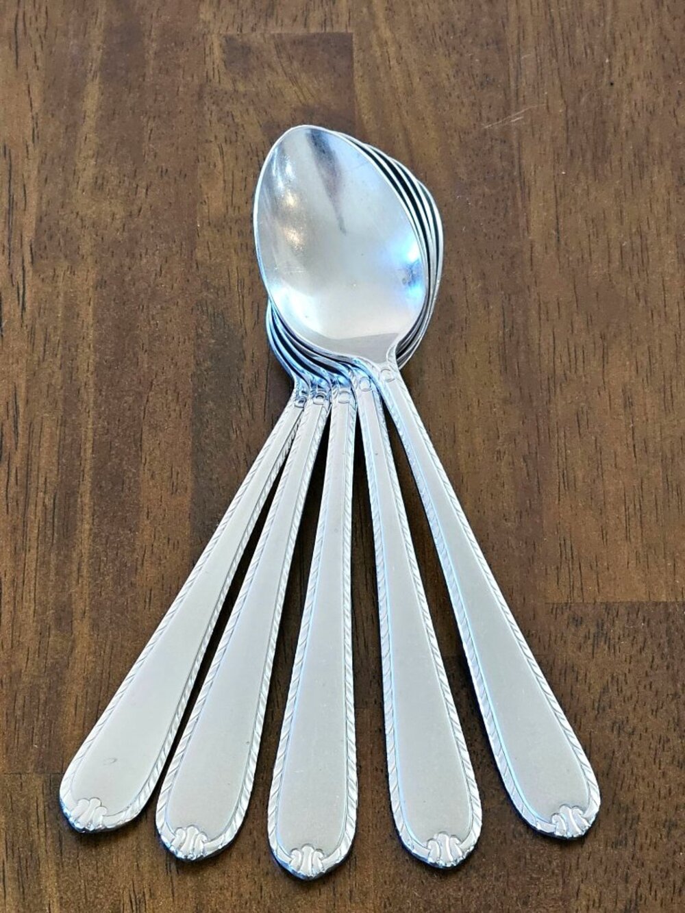 Hampton Rachelle Frost Oval Soup Spoons 7.75" vintage stainless flatware set/5